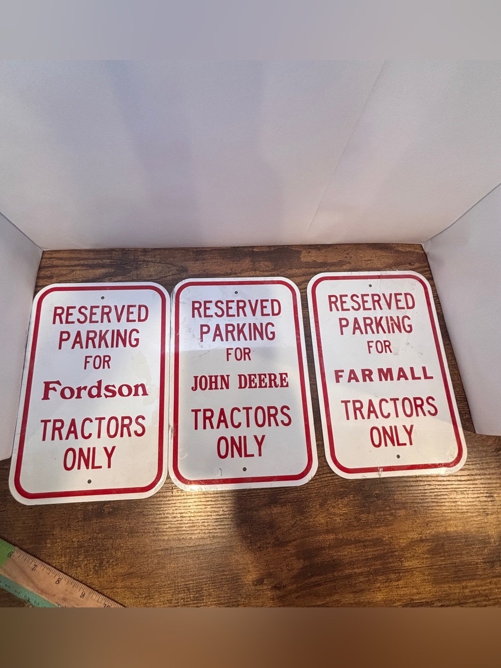 Set of 3 Vintage Style Tractor Parking Signs John Deere Farmall Fordson NOS